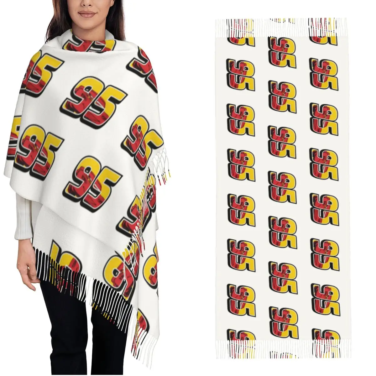 Cars Lightning Mcqueen Number 95 Scarf for Women Fall Winter Shawls and Wrap Cartoon Long Shawl Scarf Daily Wear