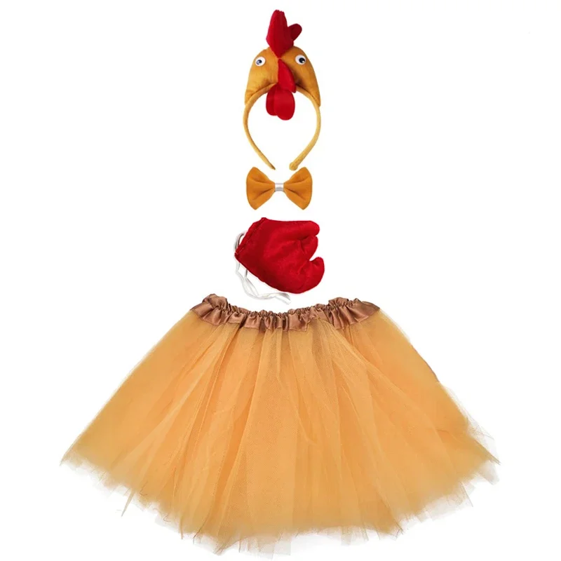 Animal Costume for Kid Adult Chicken Duck Cock Cosplay Headband Tutu Skirt Tie Tail Girl Women for Halloween Carnival Costume