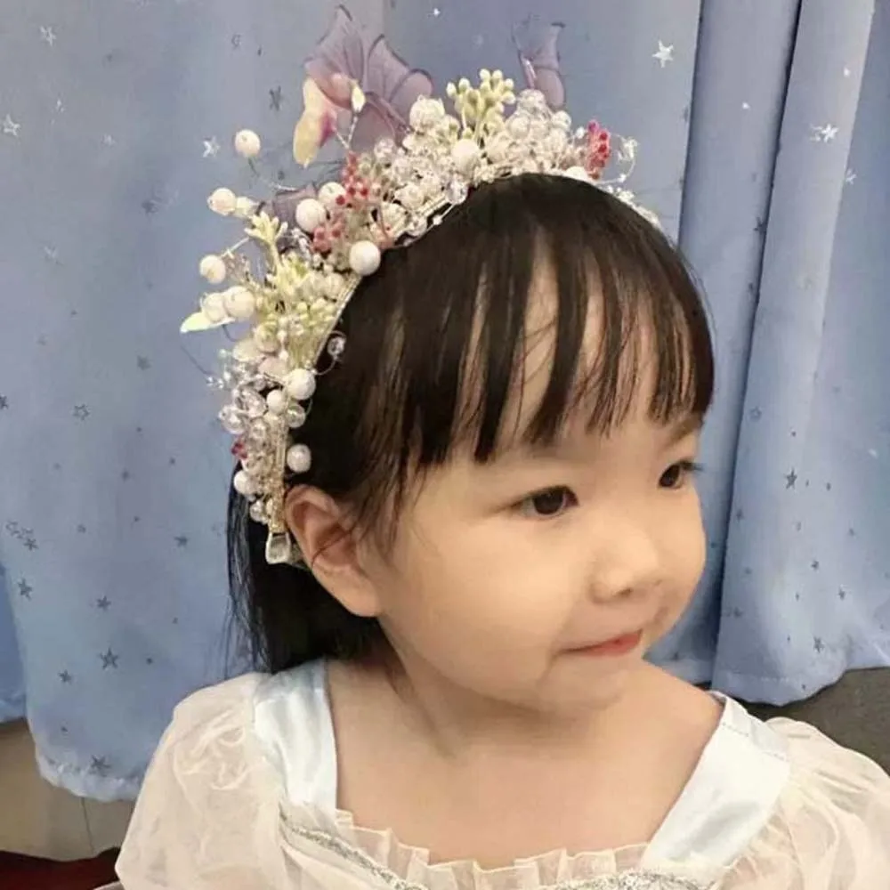 

Bohemia Style Butterfly Fairy Hair Hoop Simulation Flower Beads Girls Garland Silk Ribbon Hair Ornaments Wreath Headband Women