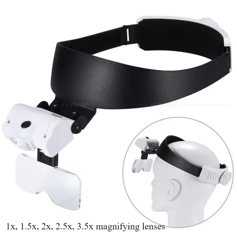 1-3.5X USB Rechargeable Head Magnifier Binocular Loupe LED Light Headband Magnifying Glass for Watch Repair Jewelry Craft Work