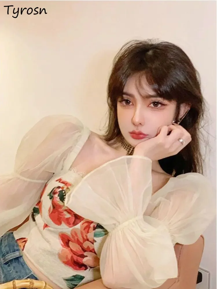 

Women Blouse Sweet Elegant Design Fashion Slim All-match Summer Daily Temperament Leisure Korean Style Sexy Square Collar Ladies