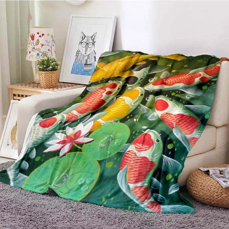 

Koi Carp Good Luck Plush Blankets Printed Sofa Bed Cover Soft Blanket Warm Flannel Throw Blankets Gift Blanket Blankets for Beds