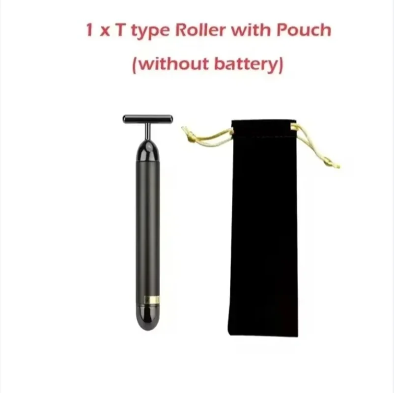 24K Electric Face Slimming Facial Massager T-Shape Vibrating Beauty Bar  Rod Golden Stick Tightening Skin Electric Massage Rolle
