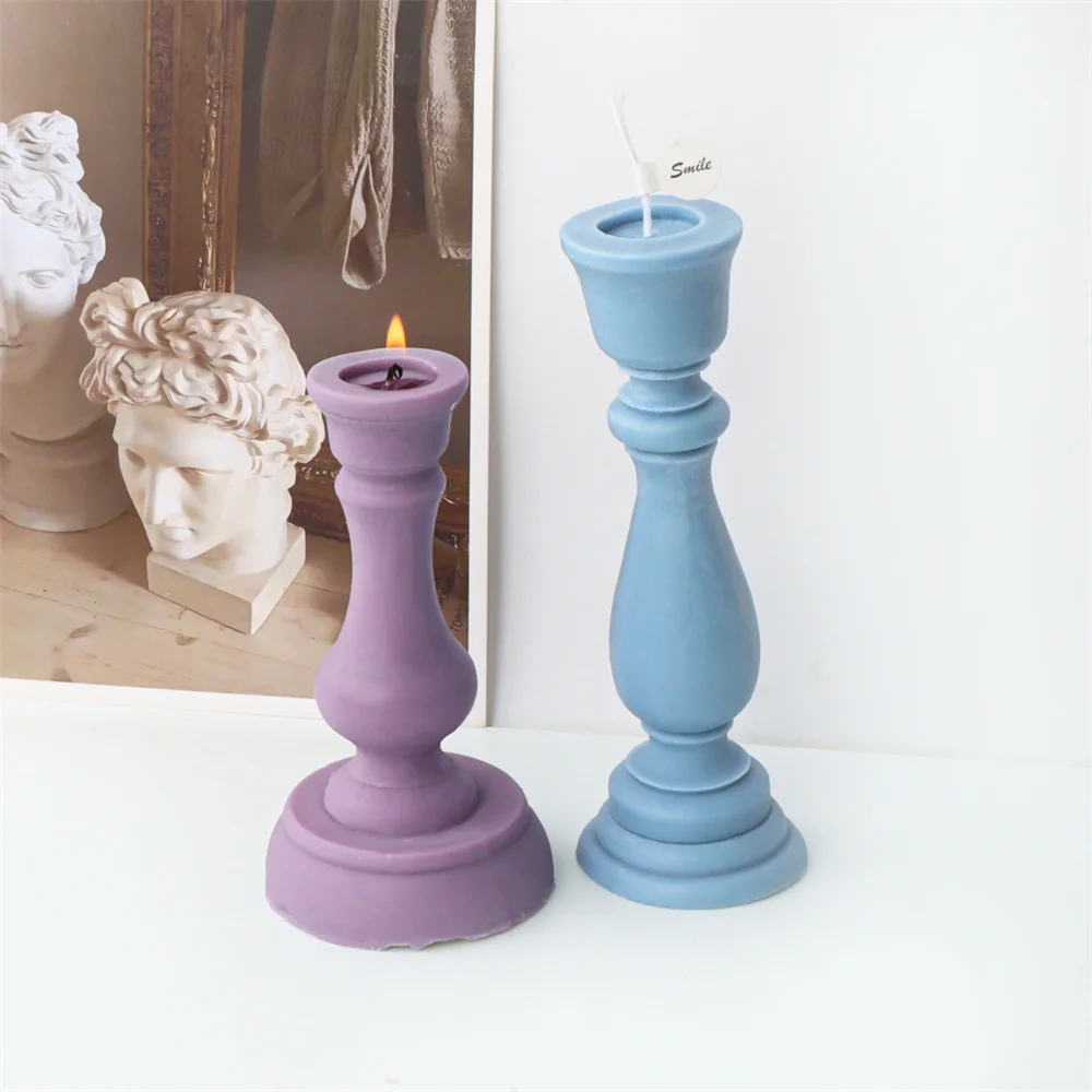 Retro Candlestick Silicone Candle Mold European Columnar Aromatic Candle Holder Soap Resin Mold Gifts Craft Supplie Home Decor