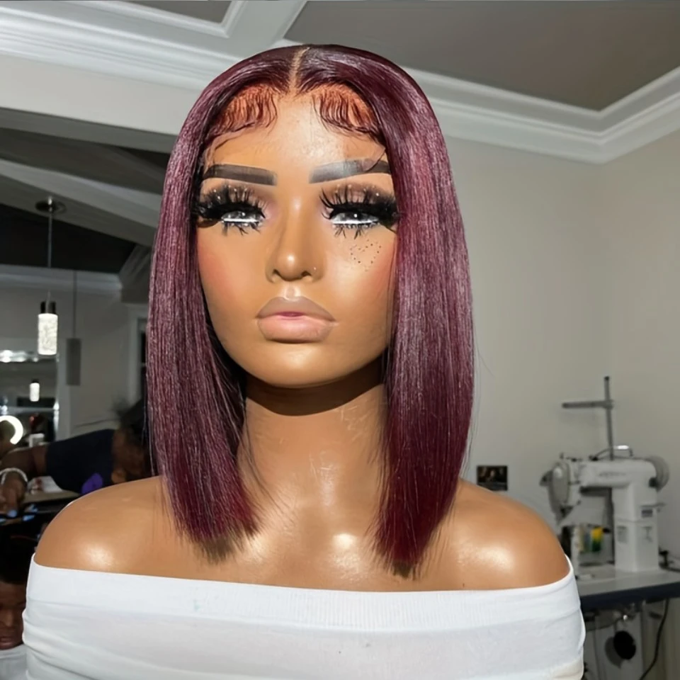 Dark Burgundy 99J Lace Front Bob Wig Human Hair 13x4 Lace Frontal Short Bob Wig Transparent Lace Straight Human Hair