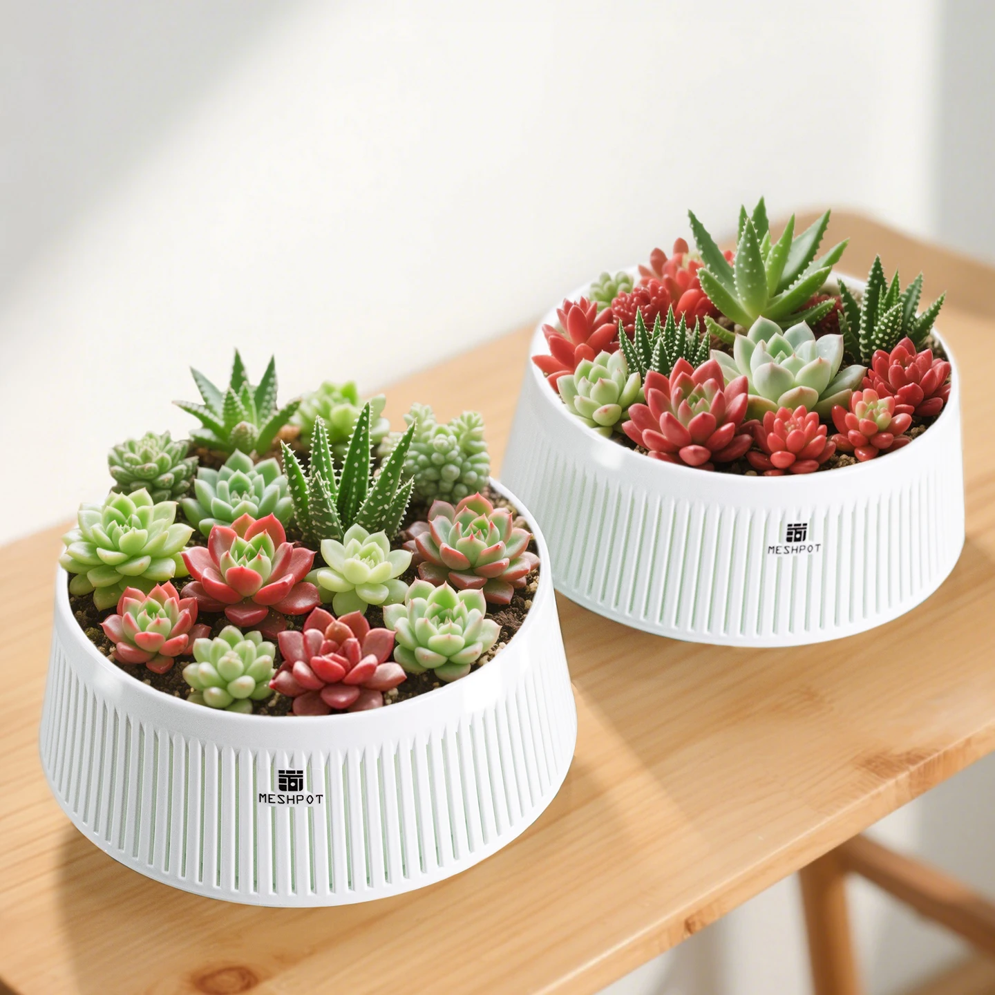 

Meshpot Round Black White Succulent Planter Pots - Breathable Aerated Root Control Flower Pots for Cactus Plants Bonsai Planter