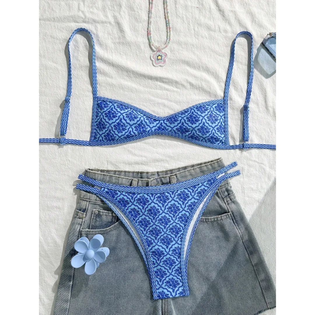 S - XL, mit Blumenmuster, hoch geschnittener Bikini, Damen-Badeanzug, zweiteiliges Bikini-Set, Badebekleidung, Badeanzug, Modell V6965. – Detail 19