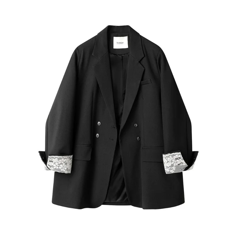Shpmishal Primavera Nuovi polsini in pizzo di fascia alta con giacca doppiopetto retrò coreana ampia e versatile Abbigliamento femminile