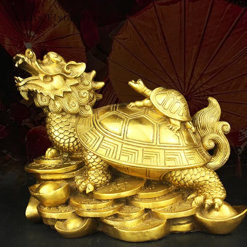 Brass Mother Child Dragon Turtle Ornament living room Office desktop home decoration Feng Shui Accessories Housewarming gift