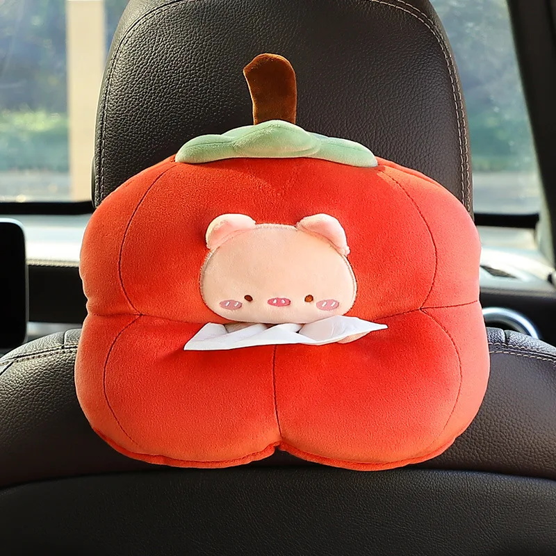 Cartoon Car Tissue Box Holder Cute Short Plush Pear Auto Seat Back Bracket Auto Armrest Box Paper Nakpin Storage Bag Decorations