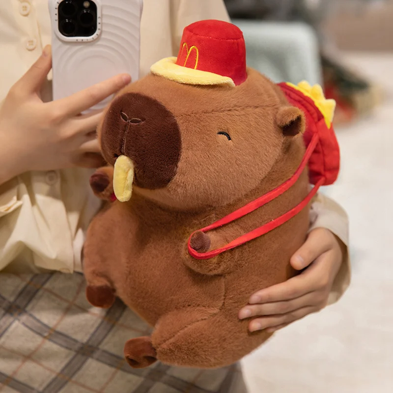 35CM Capybara Plush Doll With French Fries Bag Cute Kapibara Stuffed Toy Hugging Pillow Birthday Gift