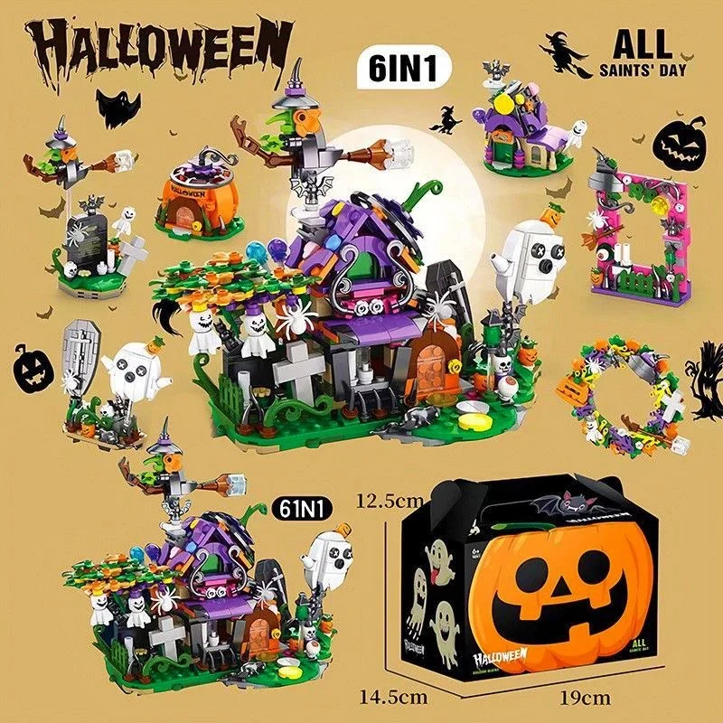 Ideas 6 In 1 The Haunted Mansion Building Blocks Creative Expert Ghost House Model Bricks Toys For Children Halloween Gift MOC