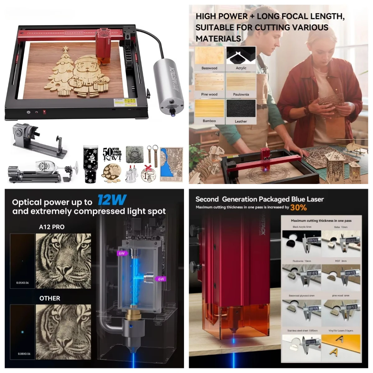 

A12 X12 Pro 50W All-in-one Frame Wifi Control Multifunctional CNC Engraving Machine for Metal Wood Dog Tags