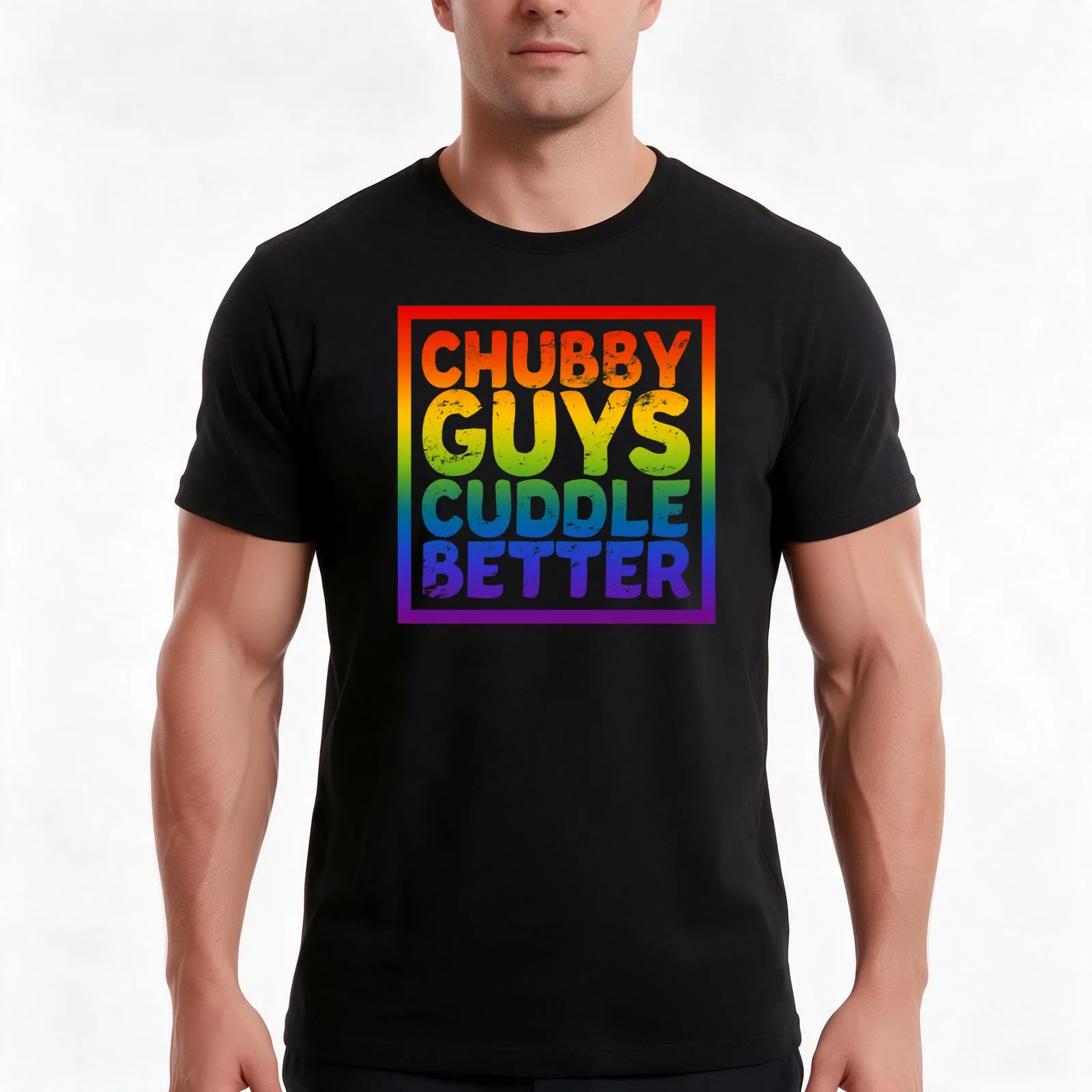 Chubby Guys Cuddle Better - LGBT Gay Bear Pride T-Shirt Summer Casual Cotton Tee Oversized Streetwear Tops Unisex Men Women