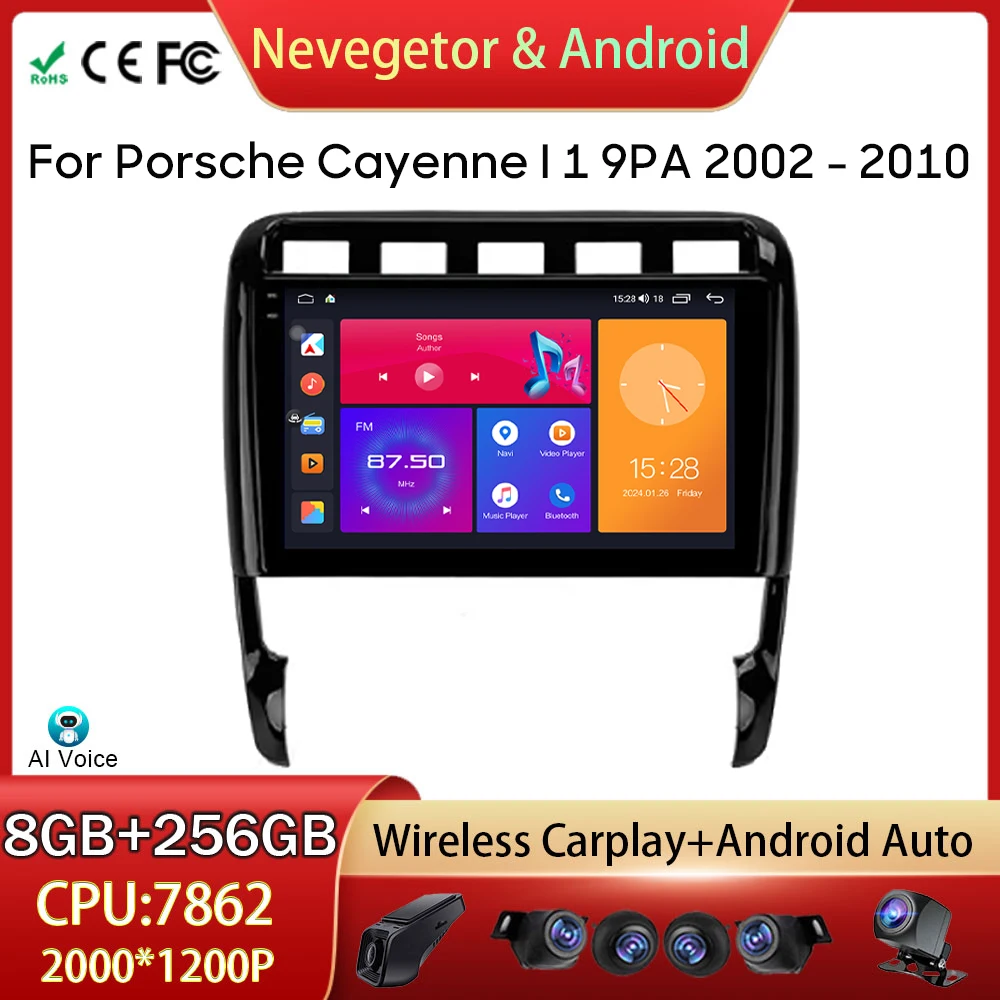 For Porsche Cayenne I 1 9PA 2002 - 2010 Car Radio GPS Navigation Multimedia Video Player Stereo Android Auto 5G WIFI No 2din DVD