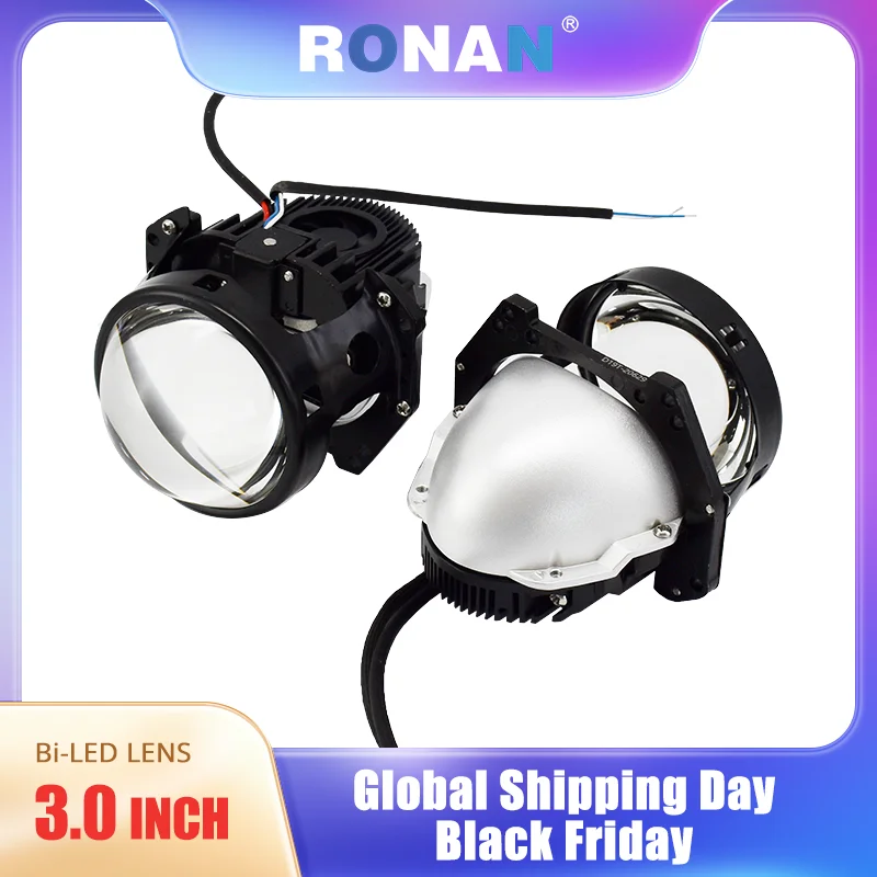 RONAN 2PCS 3.0 Bi Led Projector Lenses Headlight 3R G5 90W D19T 6000LUX White Color Universal Car Headlamp Retrofit Styling