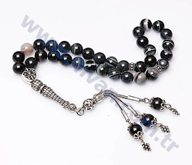 IQRAH Agate Stone Rosary (925 SETTING SILVER 8mm) -Black Tones