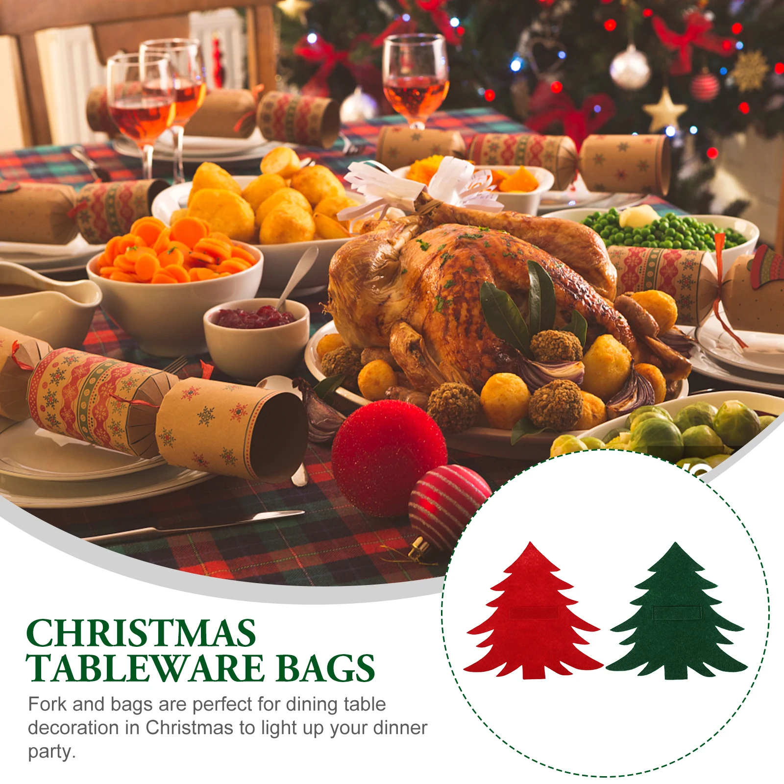 

12Pcs Christmas Tableware Bags Tree Shape Fork Knife Cutlery Pouch Red Green Silverware Holder for Festive Dinner