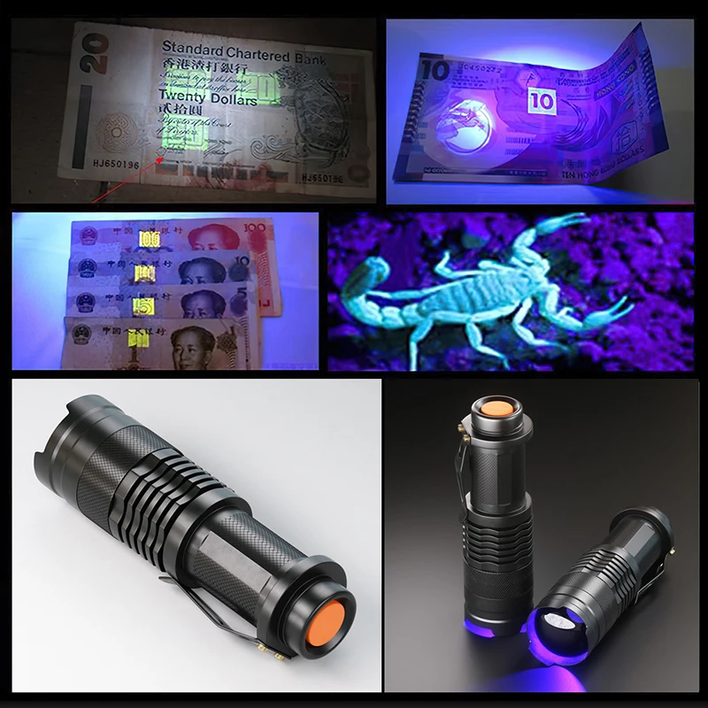 UV LED Flashlight Portable Blacklight 395nm Wavelength Violet Light Pet Urine Scorpion Feminine Hygiene Detector Torch