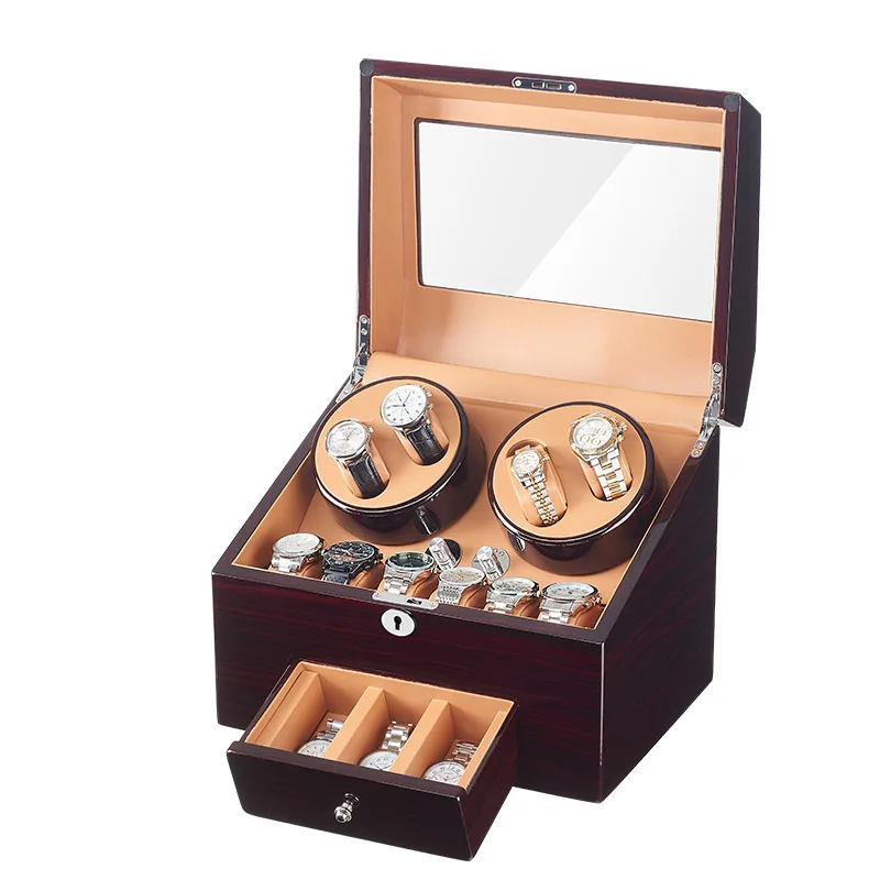High Quality Luxury Wooden Safe Watch Winder with Drawer Double Slots Orbit Automatic 2 Slots Watch Winder for Men