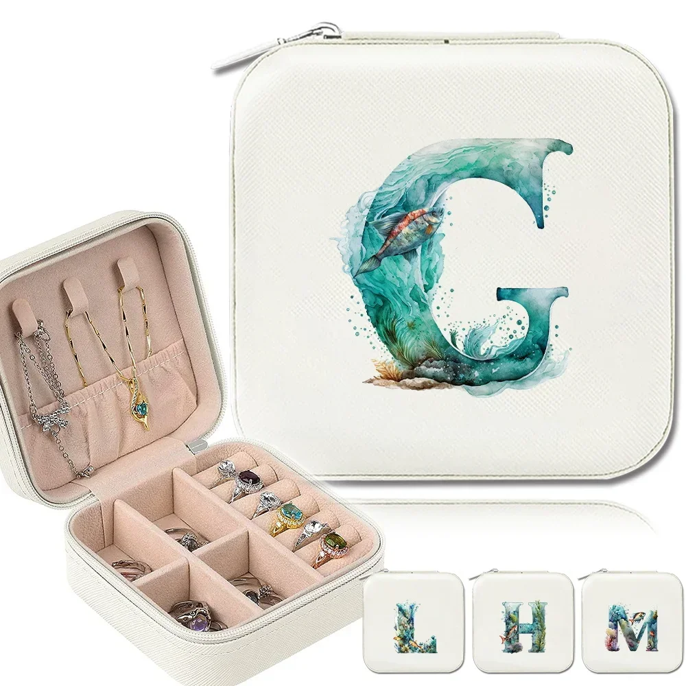 Jewelry Box Travel Jewelry Case Organizer Leather Storage Earrings Necklace Ring Jewelry Organizer Fish Letter Pattern