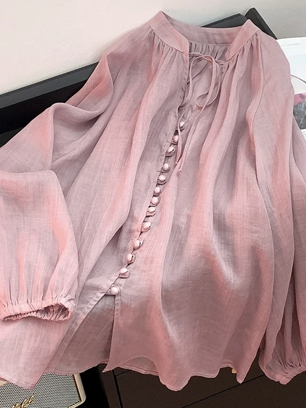 芸術的なコットンリネンランタンスベール女性用ゆったり軽量サマーアウターリネン日焼け止めオープンカーディガン トップス