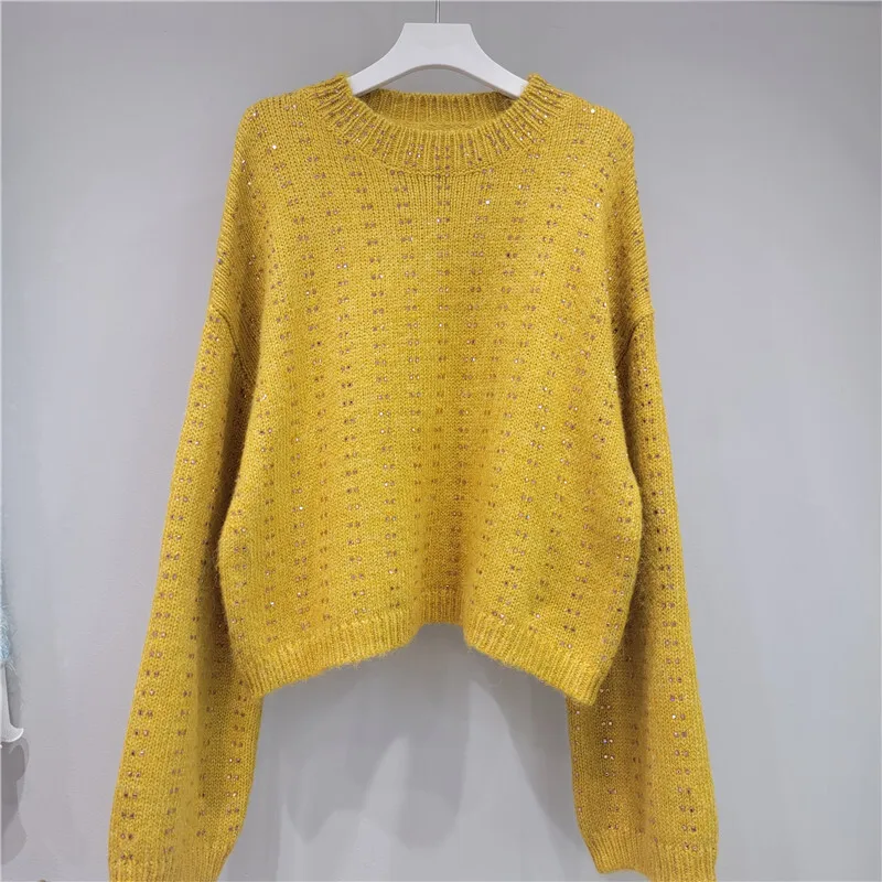 HKSH Autumn Winter New Women Sweater O-neck Pullover Long Sleeve Heavy Craft Shiny Elegant Fashion High-End Knitted Tops HK12498