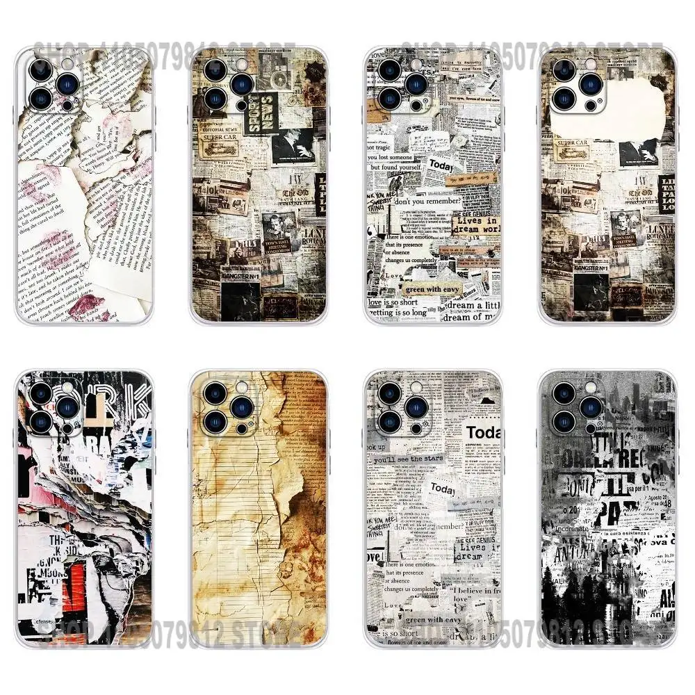 

Old Newspaper Vintage Phone Case For iPhone 17 16,15,14,13,12,11 Plus,Pro,Max,XR,Plus,E,Mini Transparent Soft Cover