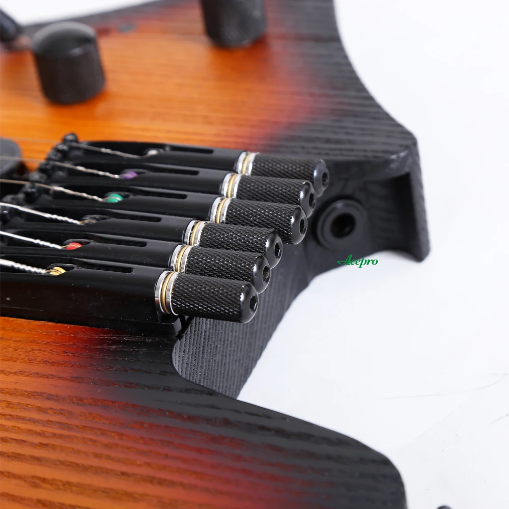 In Stock Acepro Tele Headless Electric Guitar Stainless Steel Frets Single Pickups Vintage Sunburst Roasted Ash Body Guitarra