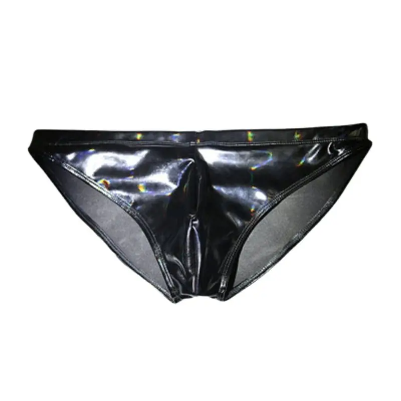 Briefs Men Dazzle Colour Latex Sexy Underwear Bright PVC Faux Leather Briefs U Convex Bag Stretch Undershort Glossy Underclothes