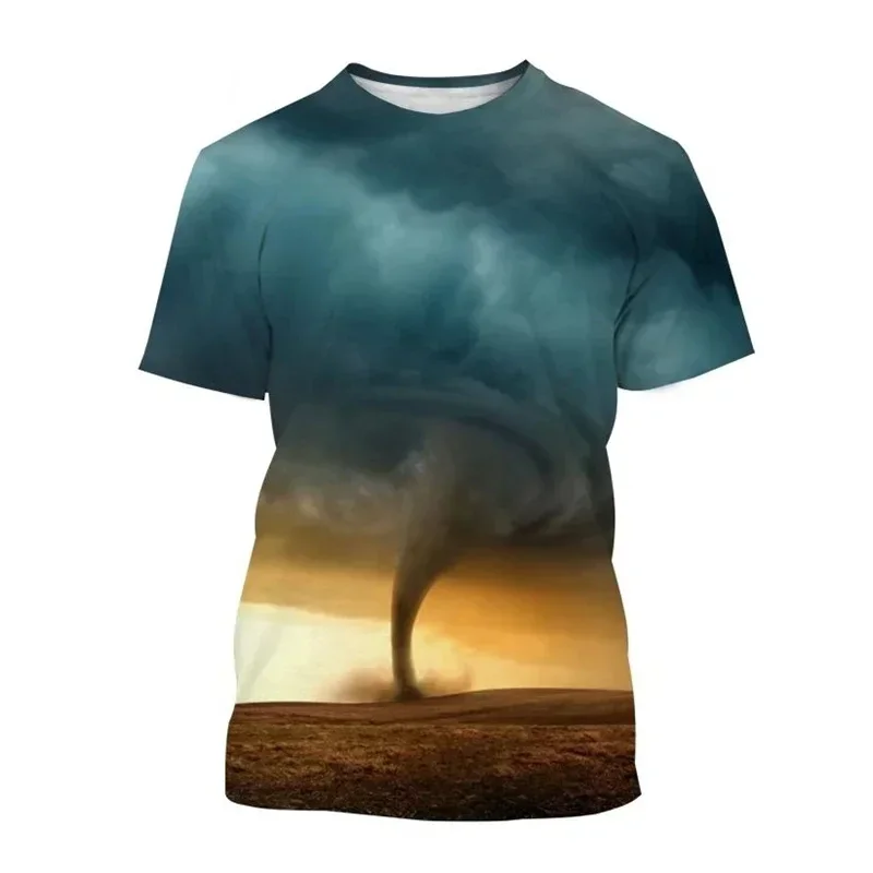 Summer 3D T Shirt for Men Thunder Tornado Graphic Print Fun Casual Short Sleeve Men's T-shirt Trend Personality O-neck Tops Tees