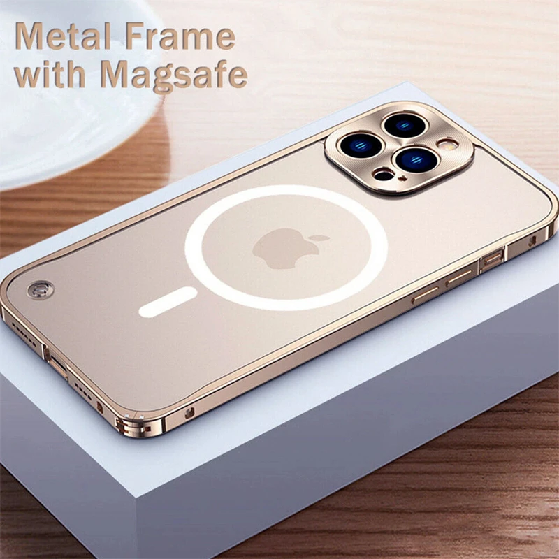 Metal Frame Bumper Mac Safe Phone Case for Magsafe IPhone 16 15 14 13 12 11 Pro Max Plus I16 ProMax Magnetic Macsafe Matte Cover