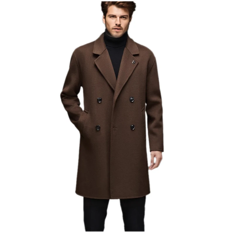 

Men's Mid-Length Double-Faced Wool Coat - Autumn Winter New Style, Double-Breasted Woolen Cashmere