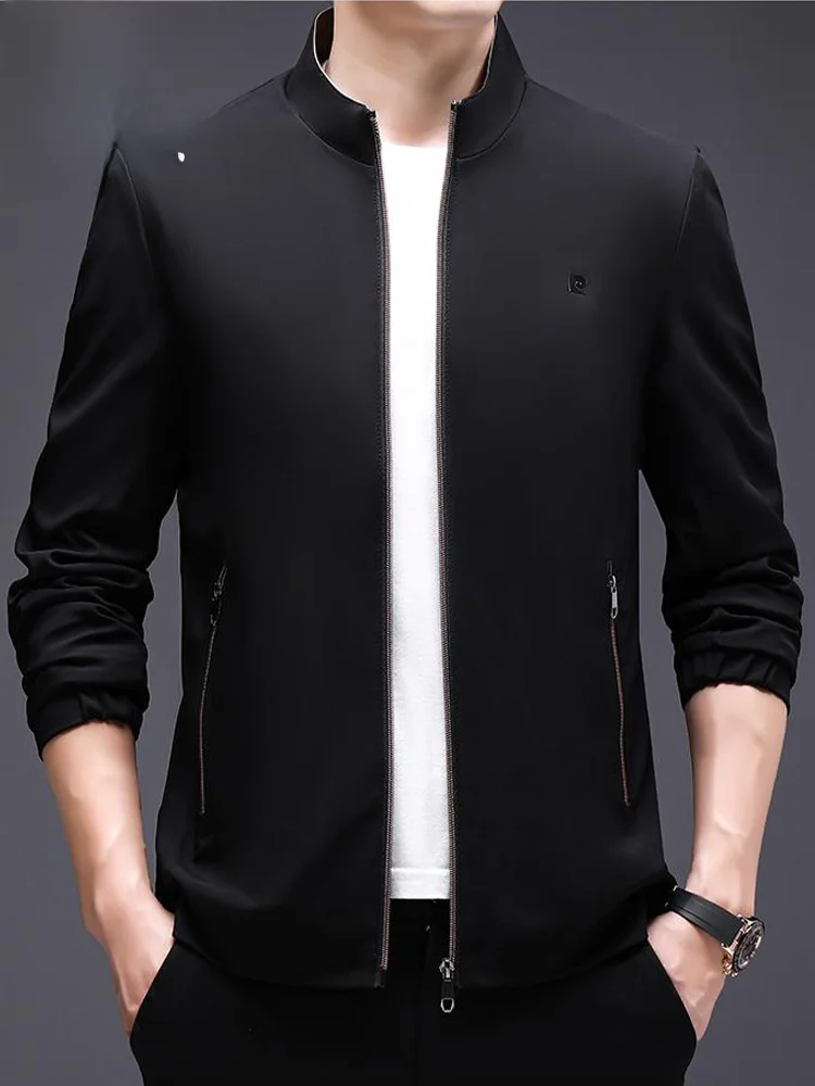 

Pierre Cardin Spring Autumn Men's Stand Collar Jaet Lightweight Casual Outerwear Stand Fit Zipper Decorated Anti-Wrinkle