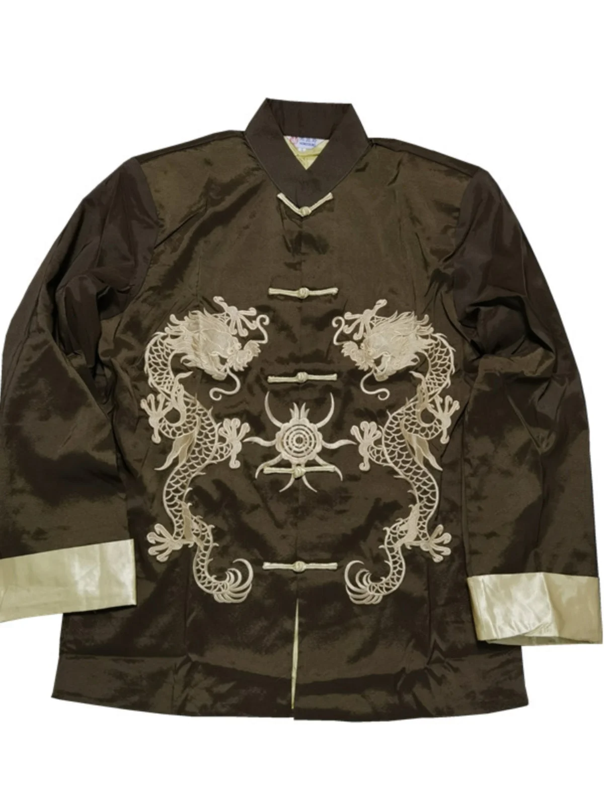 

Men's Silk Jaet with Cuffed Sves And Dragon And Pearl Embroidery Stand Collar Spring Leisure Youth Faion Y858