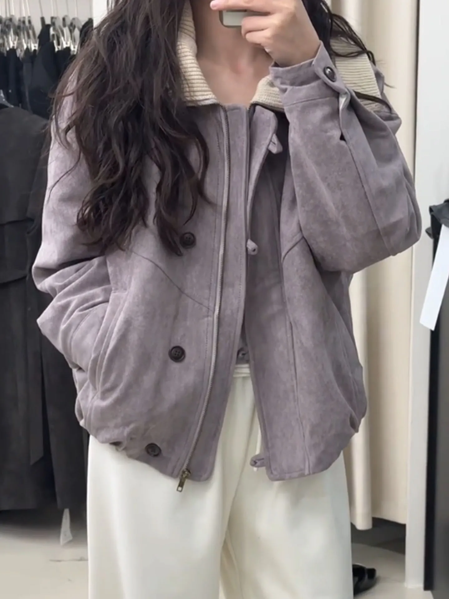 

Loose Fit Purple Jaet Women's Korean Sle Casual Collar irt ort Coat Spring 2026 Faion Ele Feel Small Size