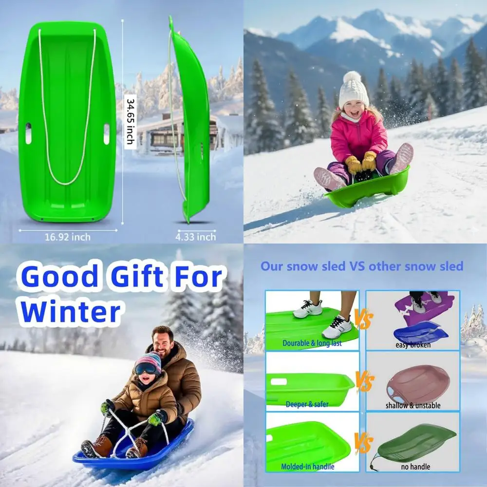 

Flexible 35 Downhill Snow Sled for Kids with Cold-Resistant Plastic and Dual Handles