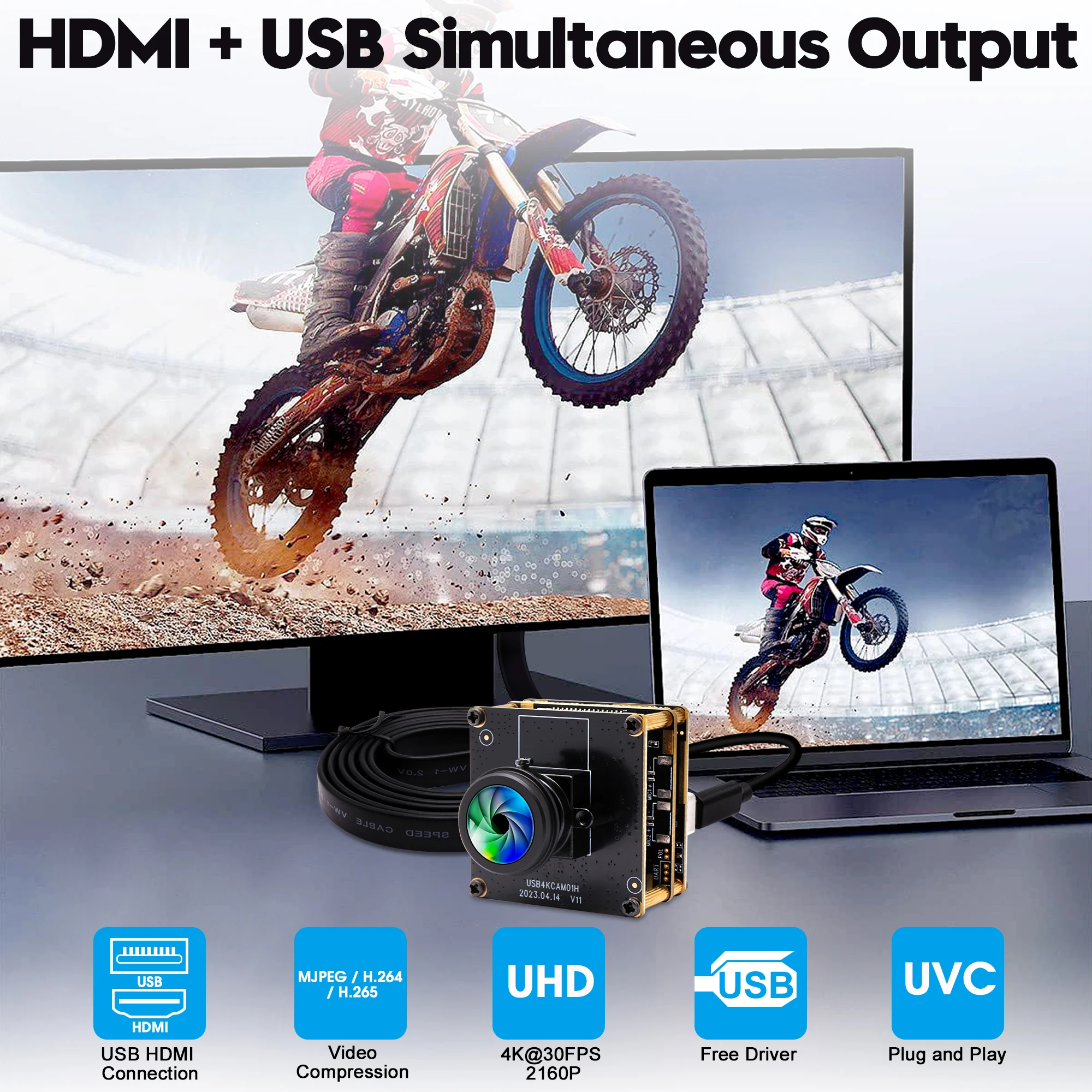 Камера HDMI и USB 2.0 HDMI 1080P 30 кадров в секунду USB 4K 30 кадров в секунду Веб-камера Бесплатный драйвер Широкоугольная камера 180 градусов с 2-кратным цифровым зумом