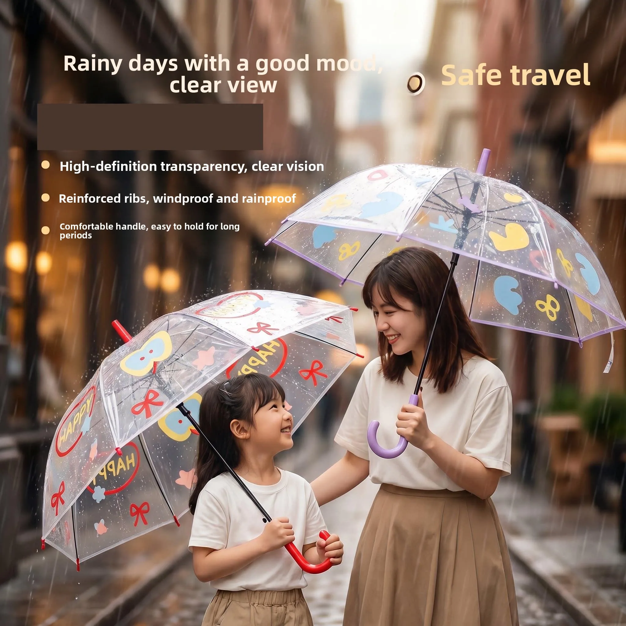 

Transparent Long Handle Umbrella Durable Cute Straight Pole Umbrella for School Use in Rain for Teenage Girls High Aesthetic ...