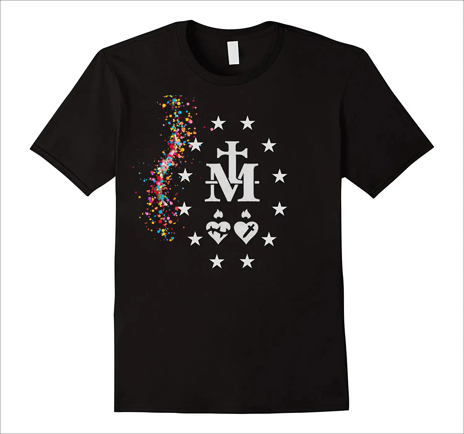 Miraculous Medal Catholic Virgin Mary Sacred Heart T-Shirt 100% Cotton O-Neck Summer Short Sleeve Casual Mens T-shirt Size S-3XL