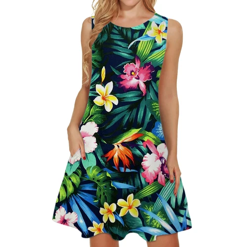 Vestido bohemio estilo hawaiano verano sin mangas Falda corta moda playa surf fiesta chaleco camiseta vestido para mujer ropa