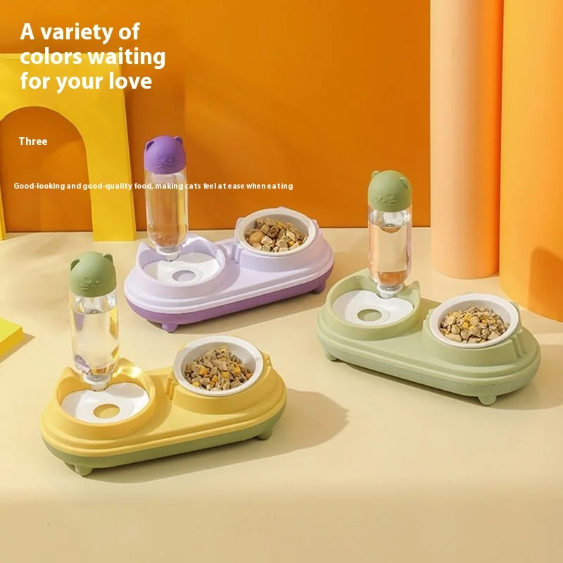 

Cat Dog Bowl Set - Adorable Animal Design Food Dish & No Spill Water Dispenser, BPA Free Eco Kit