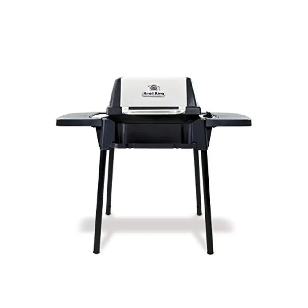 

Portable Propane Gas Grill Tabletop 1-Burner BBQ 14,000 BTUs Easy Storage 220 sq. in. Cooking Area Cast Iron Grids Flav-R-Wave