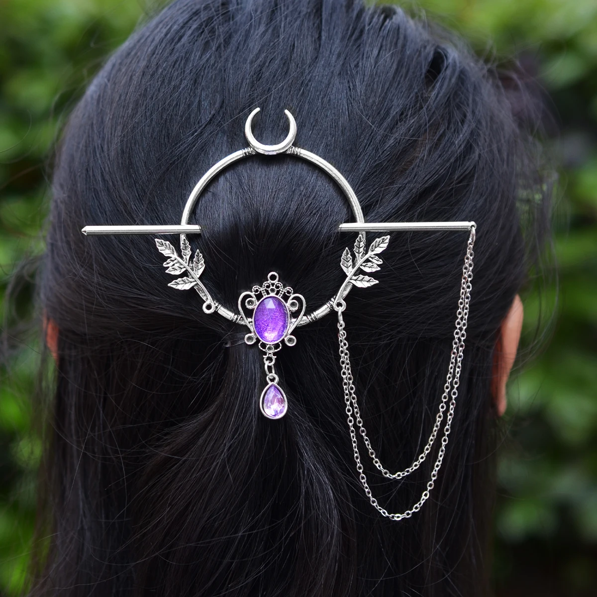 Forest Fairycore Crescent Moon Crystal Hairpin Witch Hair Barrette Hairclip Wicca Hairstick for women