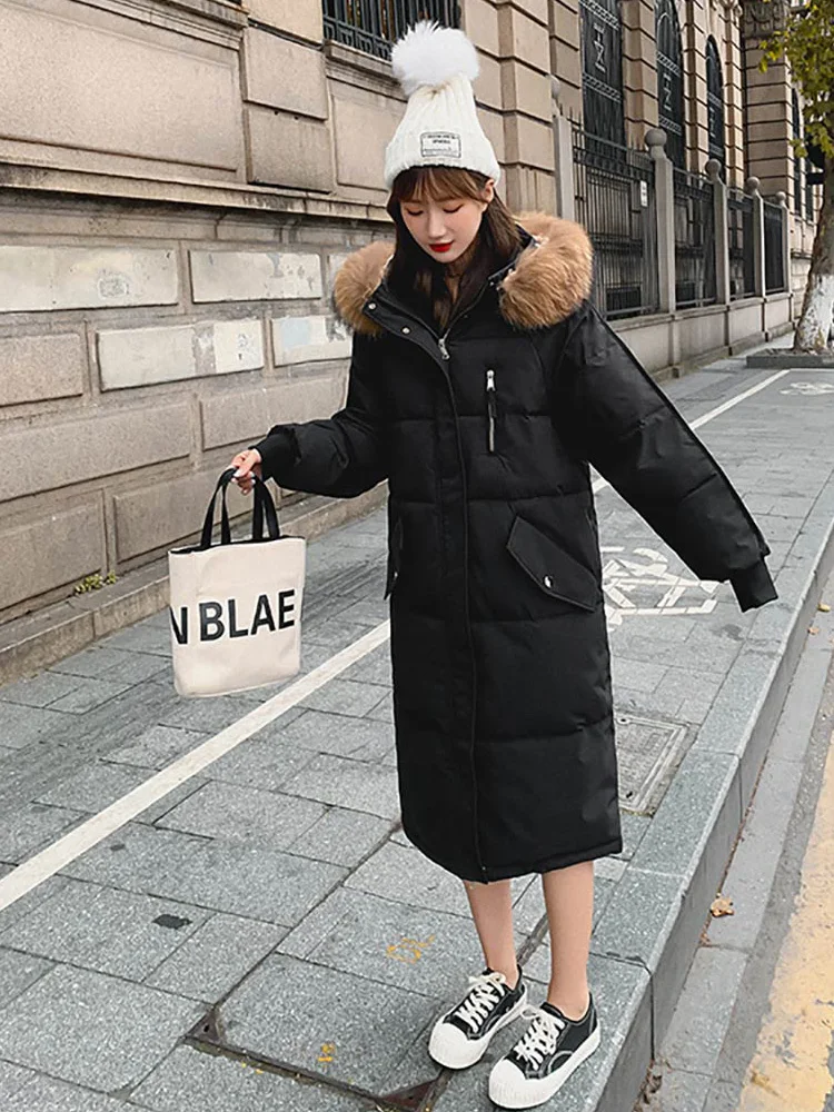 Vielleicht-abrigo largo con capucha para mujer, Parka holgada con cuello de piel grande, chaqueta cálida para invierno, novedad de 2023
