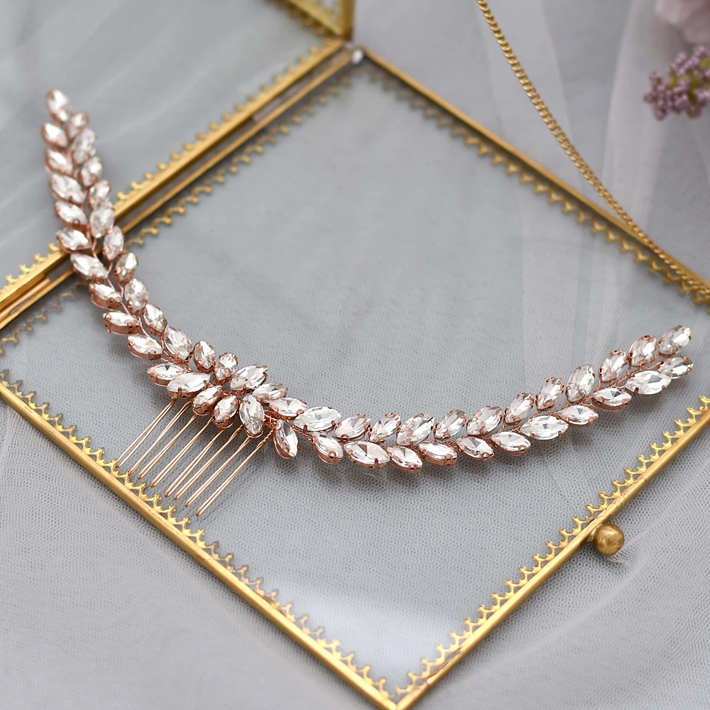 Hair Comb Golden Rose Gold Silver Headpiece Oval Rhinestone Hair Wedding Accessories Guest Wedding Headdress Bridal Headband