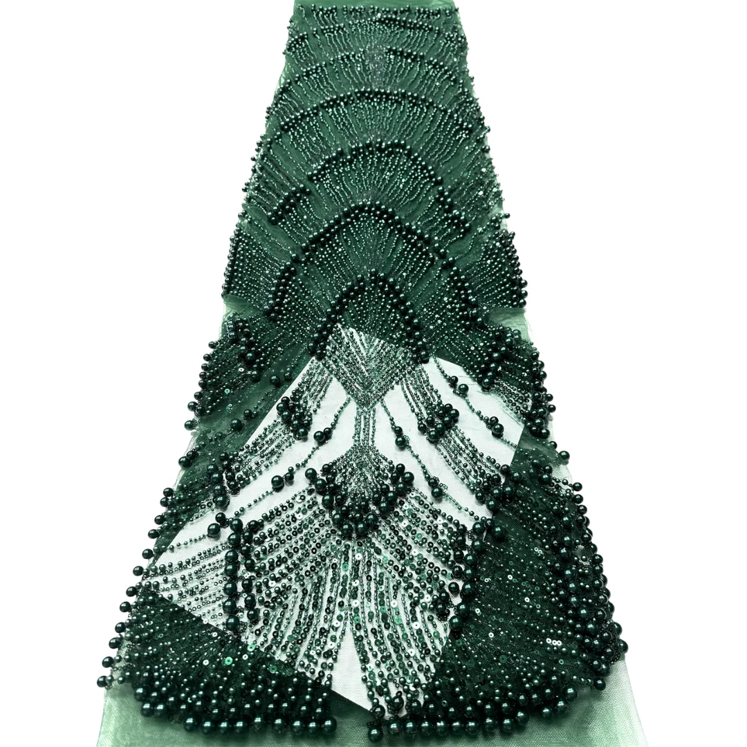 Heavy Sequins Lace Fabric High Quality Handmade Line Embroidery Beads Mesh Tulle Nigerian For Bridal Wedding Party Dress Sewing