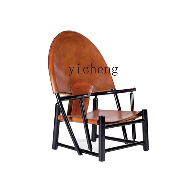 

XL antique super leather chair classic simple solid wood recliner home