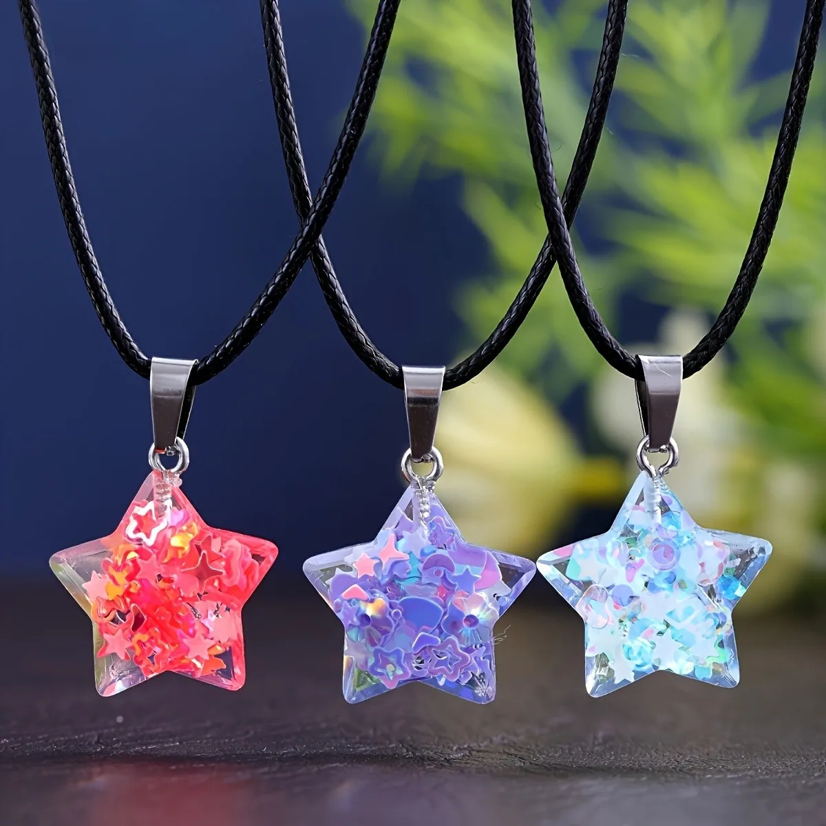 5pcs resin glitter star pendant , including an adjustable  necklace for DIY necklace, earring jewelry making a great birthday