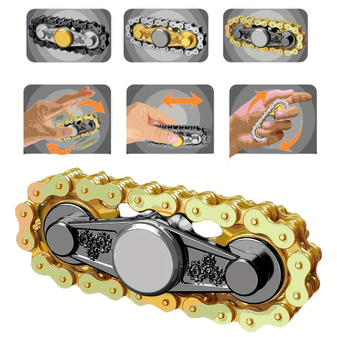 Alloy Spinning Gear Fidget Spinner, Bicycle Chain Design Metal Toy, Perfect for Office Desk, Father's Day Gift